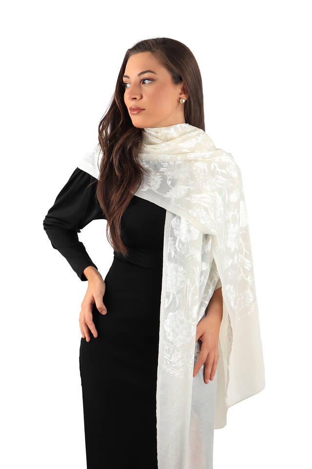 Ecru Fully Embroidered Suzani Wool Shawl - 2