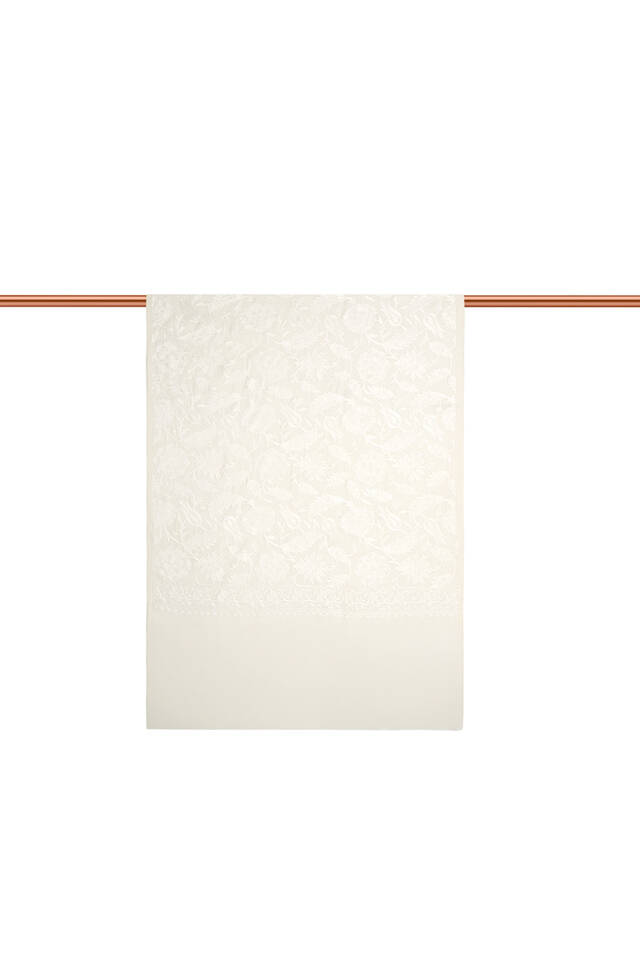 Ecru Fully Embroidered Suzani Wool Shawl - 3