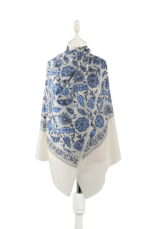 Ecru Fully Embroidered Suzani Wool Shawl 