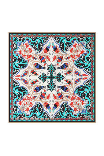 Ecru Gold Carnation Tulip Pattern Silk Pocket Square 