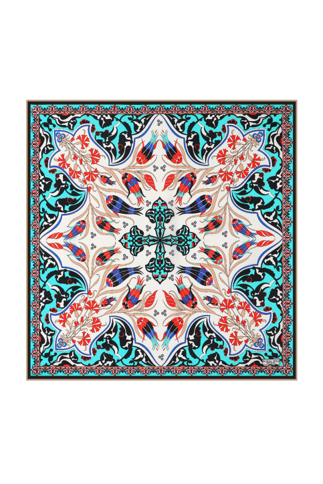 Ecru Gold Carnation Tulip Pattern Silk Pocket Square - Bursa İpek