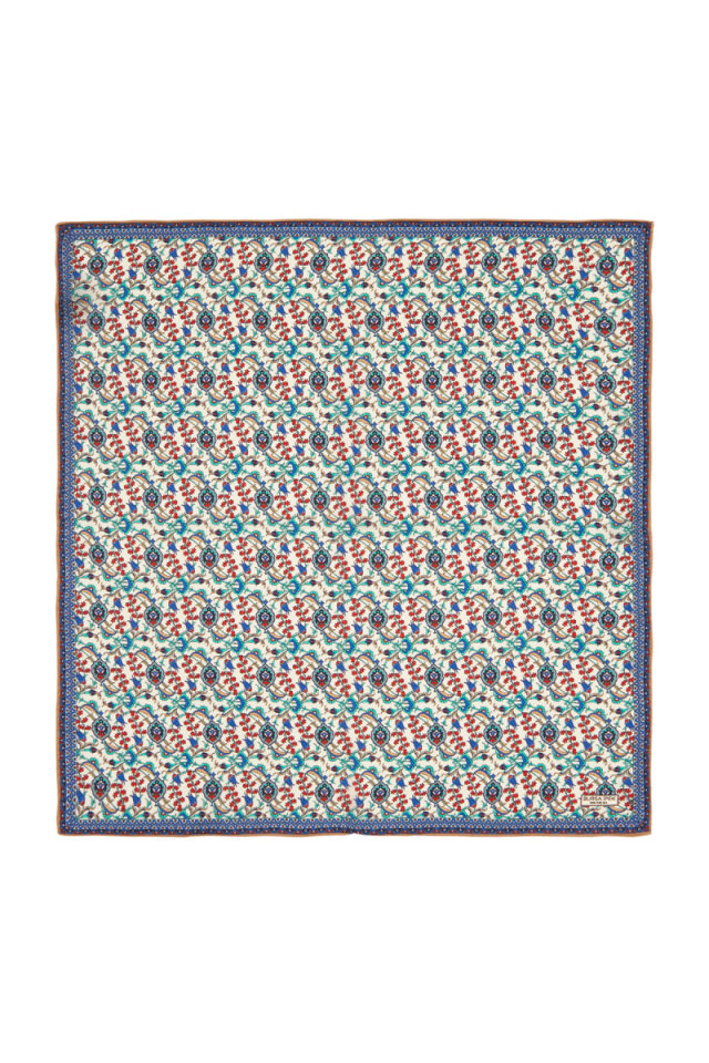 Ecru Gold Ivy Tulip Pattern Silk Pocket Square - Bursa İpek