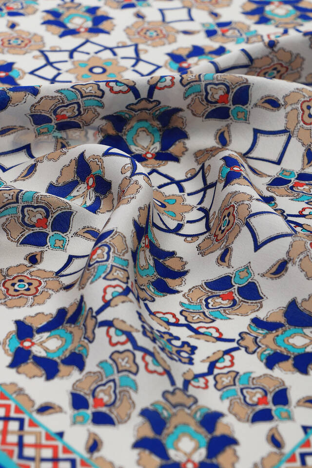 Ecru Gold Motif Pattern Silk Pocket Square - 3