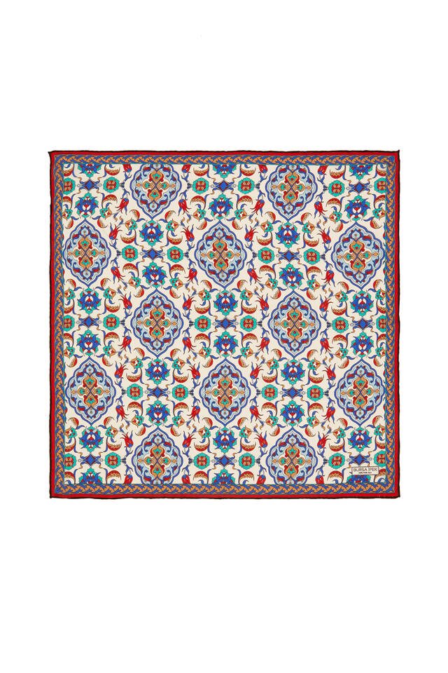 Ecru Gold Tile Tulip Pattern Silk Pocket Square 