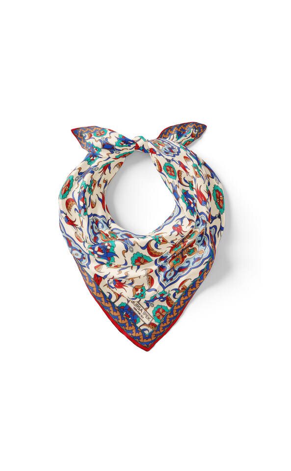 Ecru Gold Tile Tulip Pattern Silk Pocket Square - 2