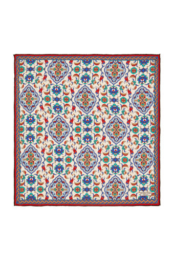 Ecru Gold Tile Tulip Pattern Silk Pocket Square 