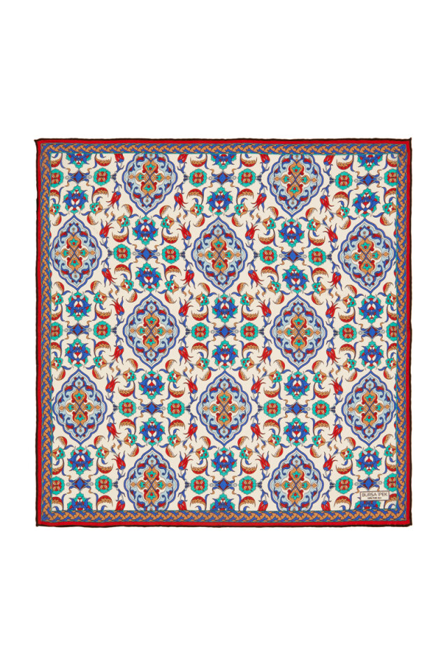 Ecru Gold Tile Tulip Pattern Silk Pocket Square 