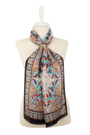 Ecru Gold Tulip Voile Silk Foulard 