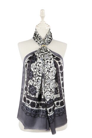 Ecru Gray Ivy Silk Foulard 
