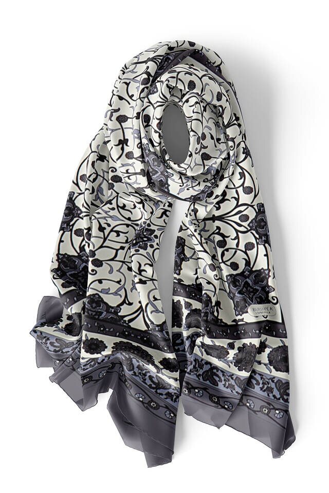 Ecru Gray Ivy Silk Foulard - 3