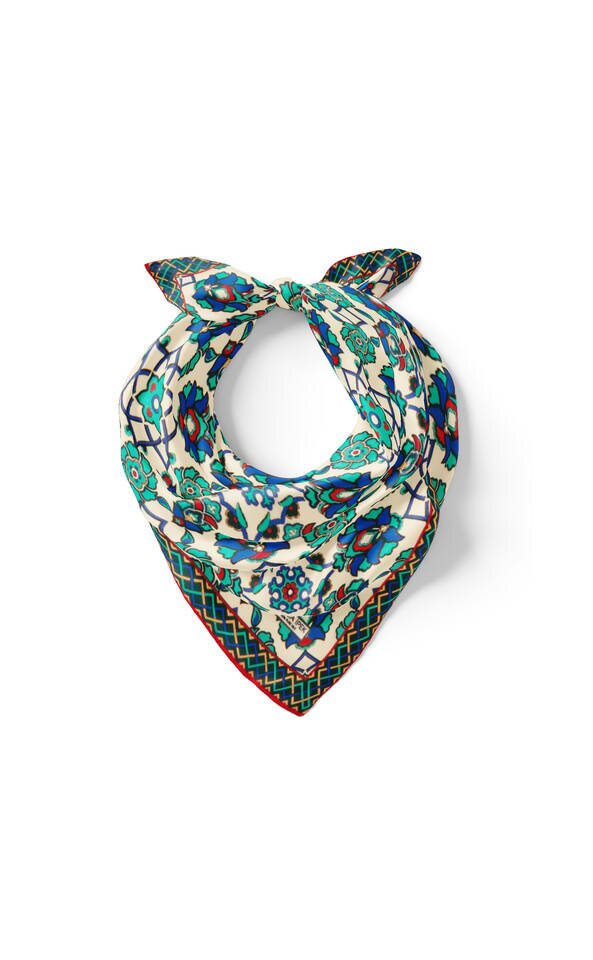 Ecru Green Motif Pattern Silk Pocket Square - 2