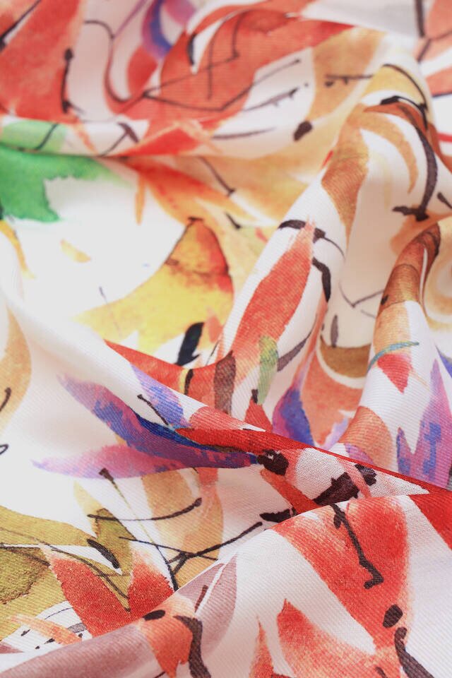 Ecru Leaf Pattern Soft Square Scarf - 3