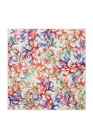 Ecru Leaf Pattern Soft Square Scarf 