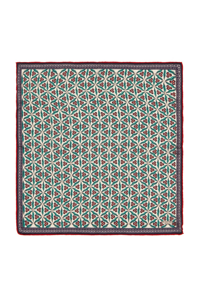 Ecru Mint Çintemani Pattern Silk Pocket Square 