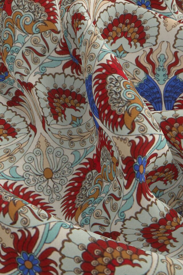 Ecru Mint Peacock Pattern Silk Pocket Square - 3