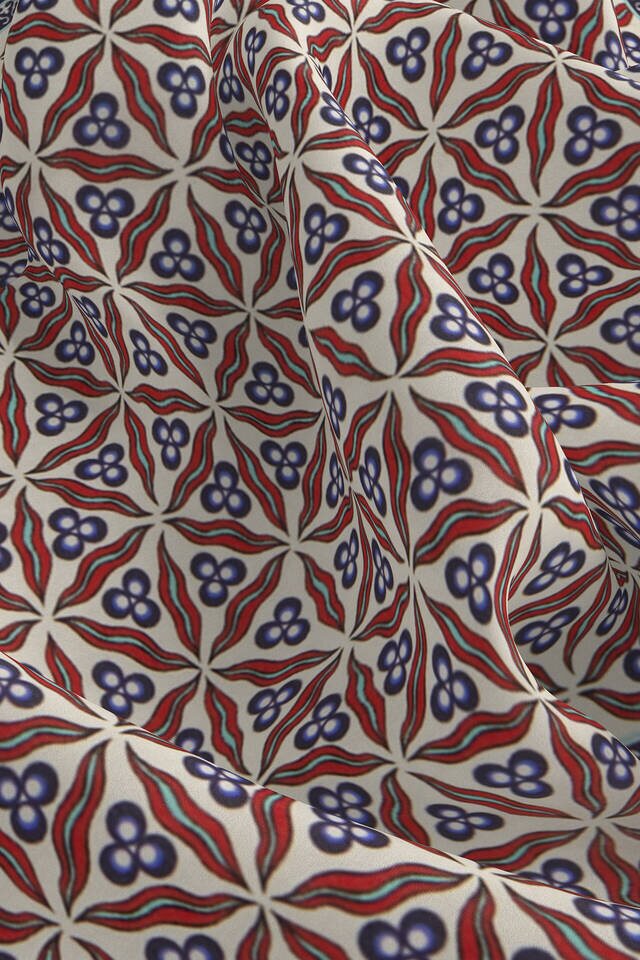 Ecru Navy Blue Çintemani Pattern Silk Pocket Square - 3