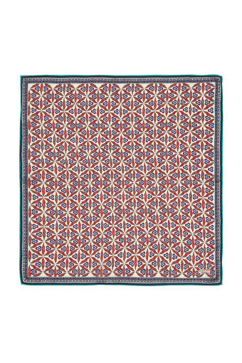 Ecru Navy Blue Çintemani Pattern Silk Pocket Square 