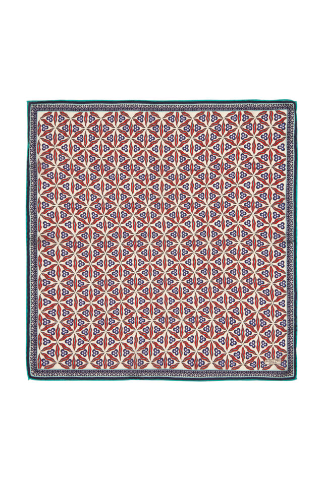 Ecru Navy Blue Çintemani Pattern Silk Pocket Square 