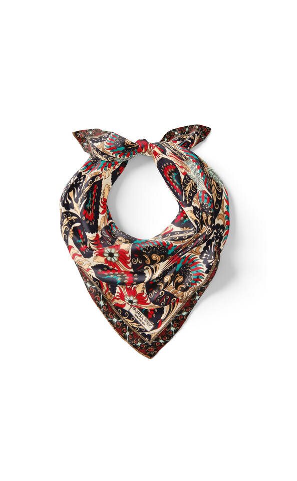 Ecru Navy Blue Peacock Pattern Silk Pocket Square - 2