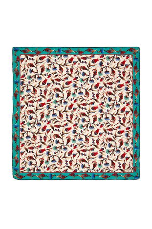 Ecru Oil Carnation Tulip Pattern Silk Square Scarf 