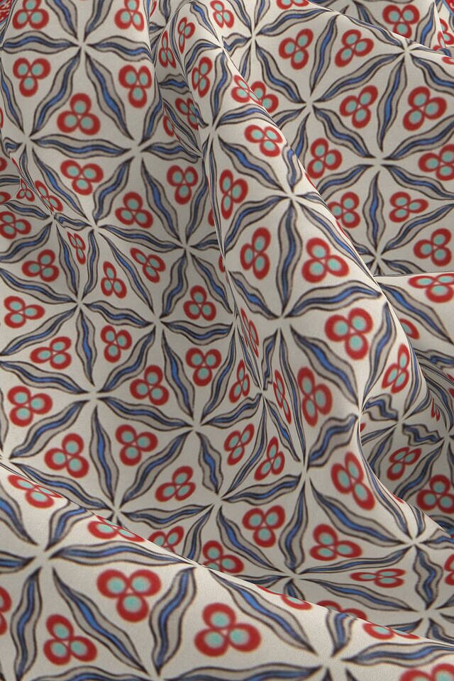 Ecru Red Cintemani Pattern Silk Pocket Square - 3