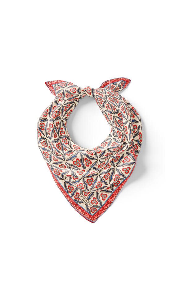 Ecru Red Cintemani Pattern Silk Pocket Square - 2