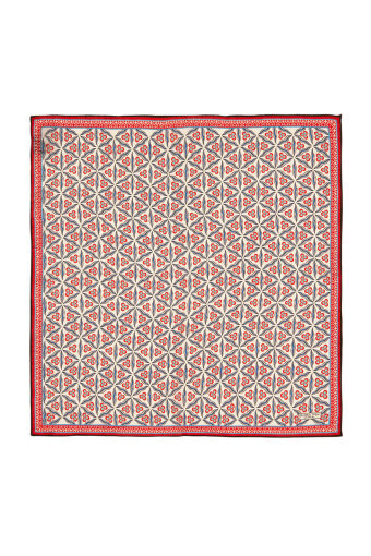 Ecru Red Cintemani Pattern Silk Pocket Square 