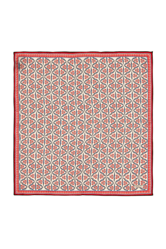 Ecru Red Cintemani Pattern Silk Pocket Square - 1