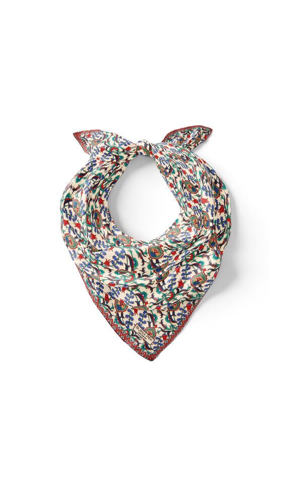 Ecru Red Ivy Tulip Pattern Silk Pocket Square - 2