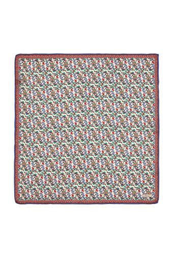 Ecru Red Ivy Tulip Pattern Silk Pocket Square 