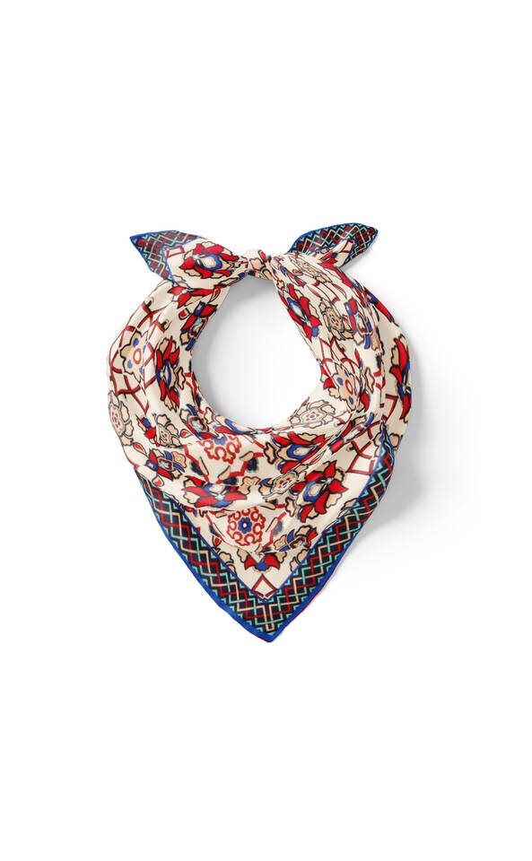 Ecru Red Motif Pattern Silk Pocket Square - 2