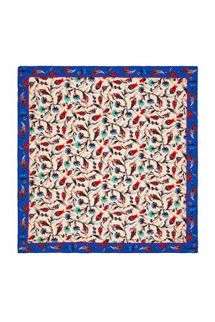 Ecru Saks Carnation Tulip Pattern Silk Square Scarf 