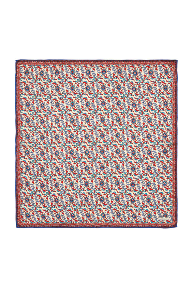 Ecru Saks Ivy Tulip Pattern Silk Pocket Square 