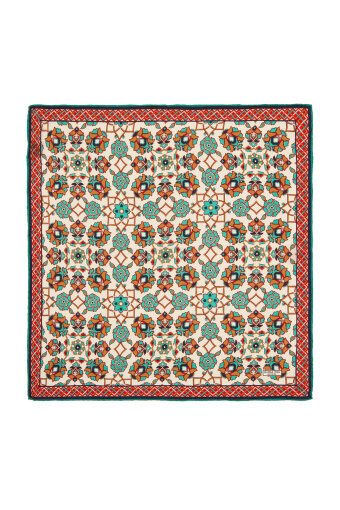 Ecru Taba Motif Pattern Silk Pocket Square 