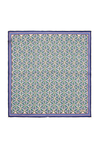 Ecru Turquoise Çintemani Pattern Silk Pocket Square 