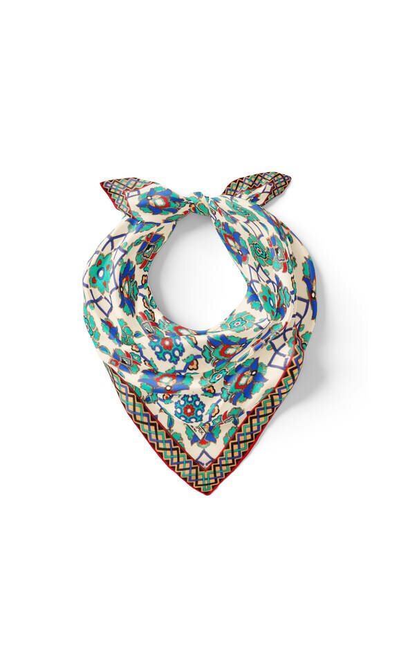 Ecru Turquoise Motif Pattern Silk Pocket Square - 2