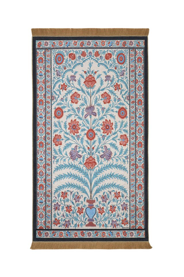 Ecru Velvet Carpet Prayer Rug - Bursa İpek