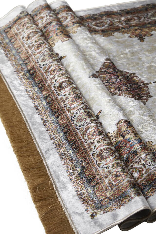 Ecru Velvet Carpet Prayer Rug - 3