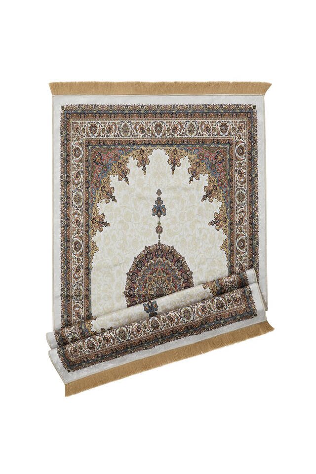 Ecru Velvet Carpet Prayer Rug - 4