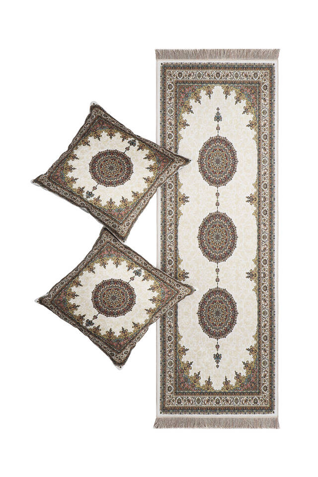Ecru Velvet Runner Set - Bursa İpek