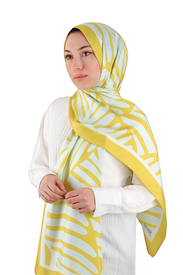 Asit Yeşil Ekin Desen Twill İpek Şal - 2