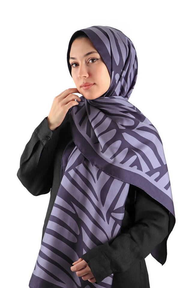 Lacivert Ekin Desen Twill İpek Şal - 2