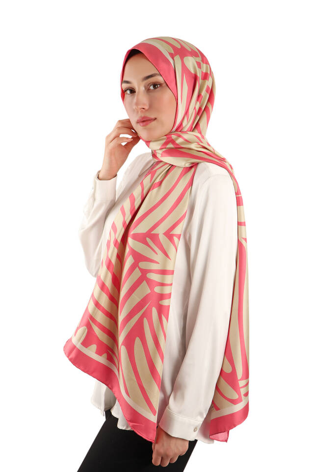 Pembe Ekin Desen Twill İpek Şal - 2