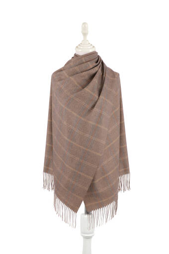 Kahverengi Ekose Desen Kışlık Şal 