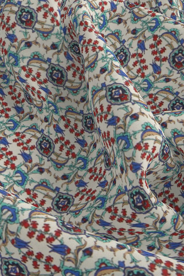 Ekru Gold Sarmaşık Lale Desen İpek Mendil - 3