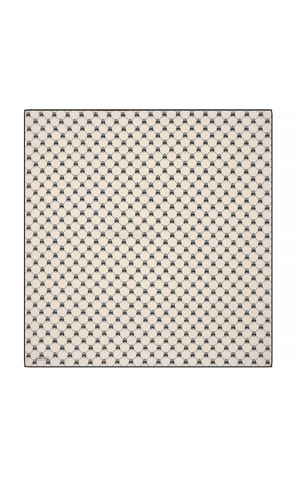 Ekru Kelebek Monogram Twill İpek Eşarp - 2