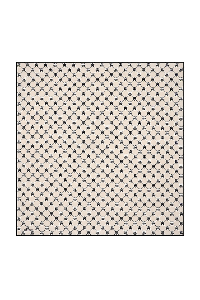 Ekru Kelebek Monogram Twill İpek Eşarp 
