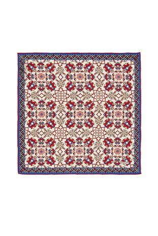 Ekru Kırmızı Motif Desen İpek Mendil 