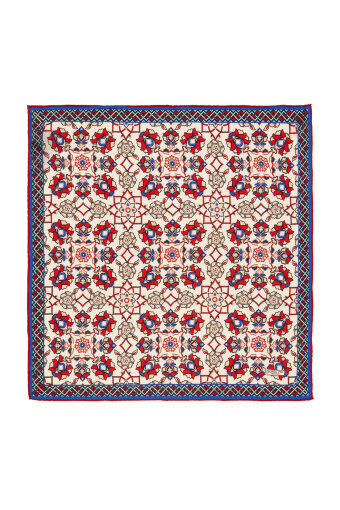 Ekru Kırmızı Motif Desen İpek Mendil 