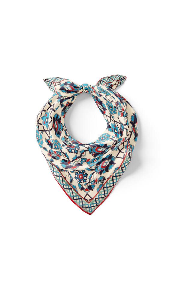 Ekru Lacivert Motif Desen İpek Mendil - 2